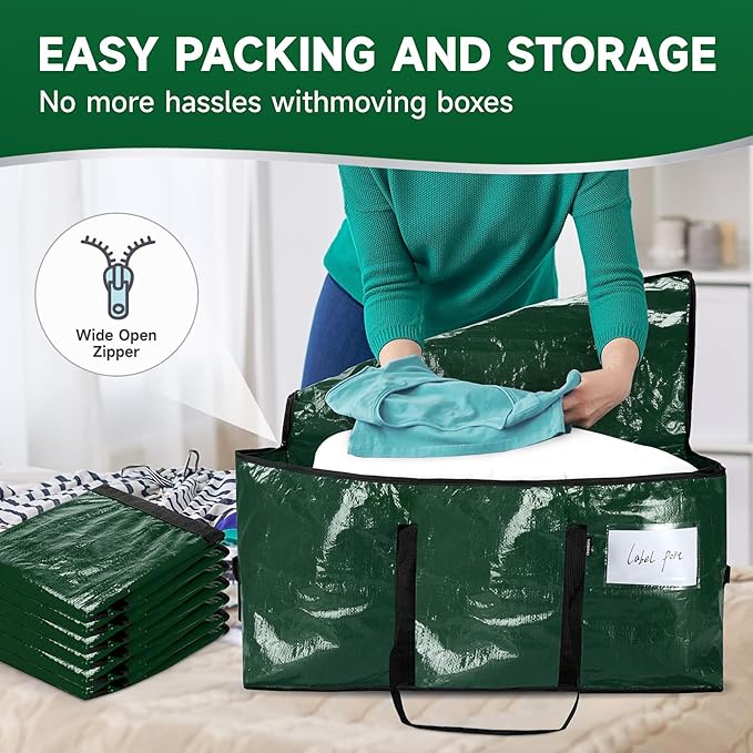 CONGREGATE 8-Pack Heavy Duty Dark Green Moving Bags with Zippers and Handles, Heavy Duty Storage Handbags for Space Saving, Made of PE, 97 Liters/25.6 Gallons (28.7 inches x 13.7 inches x 15 inches)