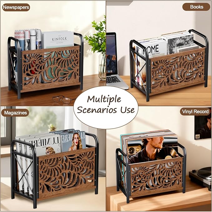 Magazine Holder, Magazine Rack Floor, Wood Magazine File Holder, Magazine Organizer, Album Storage for Vinyl Records, Farmhouse Magazine Storage Rack for Magazines, Newspapers, Books