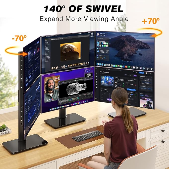 Dual Monitor Stand VESA Mount for 13-38 Inch Screens up to 44lbs | Free-Standing Monitor Riser with Swivel, Tilt, Rotation & Height Adjustable, Compatible with VESA 75x75-100x100mm