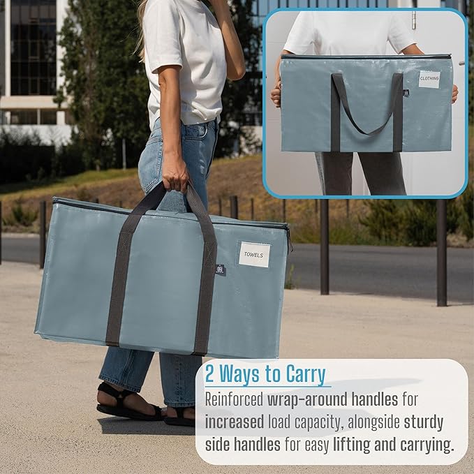 VENO 6 Pack Moving Bags, Upgraded Heavy Duty, Moving Boxes Alternative, Packing Storage Supplies for Dorm Room Essentials with Zipper for Clothes, Large Totes for Packaging (Light Blue, 6 Pack)