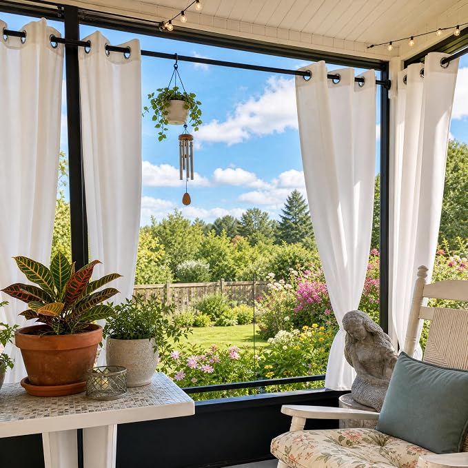 Outdoor Tension Rods No Drilling Curtain Patio Shower Bathroom Curtain Rod Windows Heavy Duty 40-120 Inch Adjustable 1.1 Inch Diameter Thick Spring No Rust