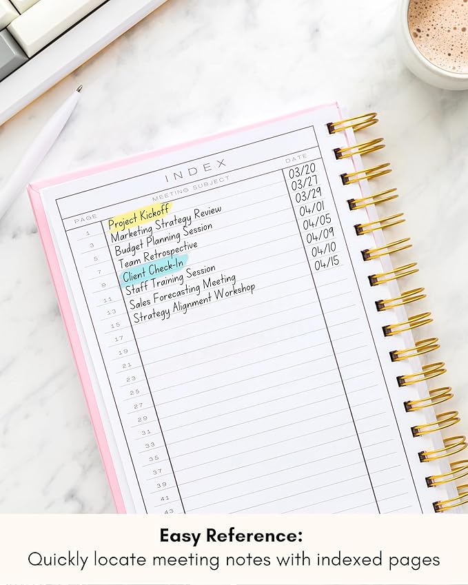 Lamare Meeting Notebook for Work Organization – Perfect Work Notebook for Note Taking, Meeting Planner and Office Supplies for Men & Women