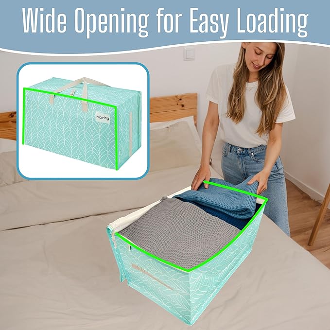 VENO 6 Pack Extra Large Heavy Duty Moving Bags with Wide Opening & Reinforced Handles, Reusable Storage Tote Bags with Strong Zippers for Clothes, College Dorm Essentials & Moving Supplies