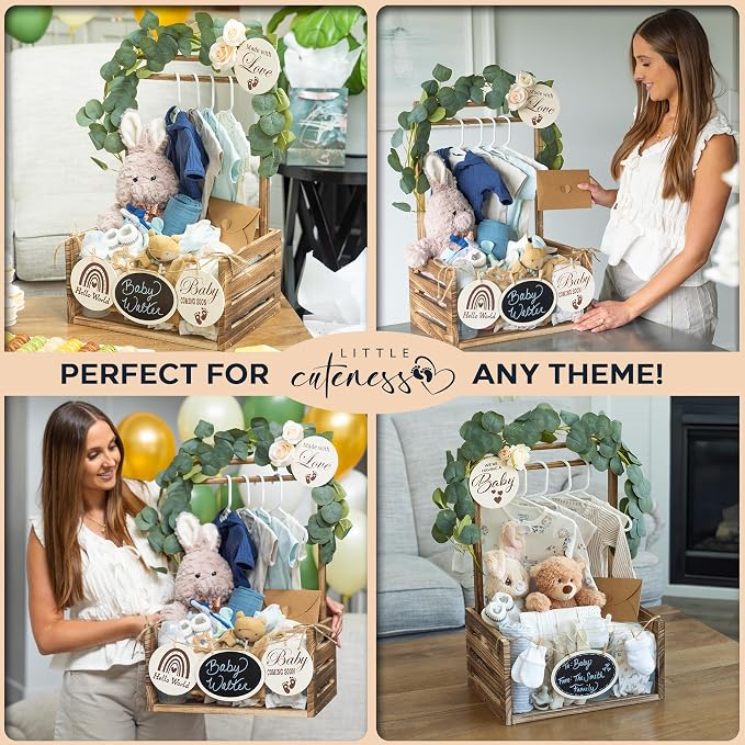 Wooden Baby Shower Crate Closet, Personalized Baby Shower Basket, Burnt with Clear Acrylic Front