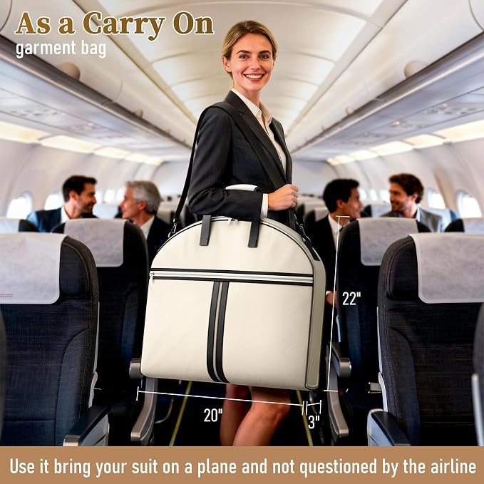 MISSLO Carry on Garment Bags for Travel for Women 56" Foldable Dress Bag with Large Pockets Bag Suit Luggage Garment Bag with Shoulder Strap for Business, Wedding, Hanging Clothes, Black
