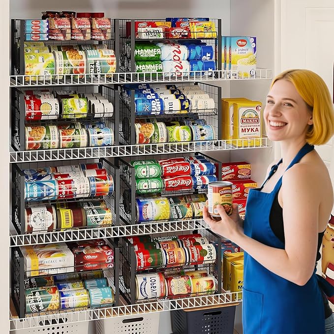 JKsmart 2-Tier Stackable Rack Organizer for Pantry, Adjustable Dispenser Holds Up to 88 Cans, Storage Holder for Various Ounces of Canned Drinks, Black, 3 Pack