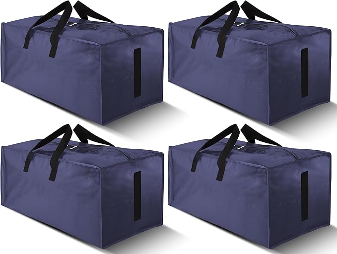 HOMESURE 4 Pack Large Strong Moving Bags with Zippers & Carrying Handles - Water-Resistant - Heavy Duty Storage Tote for Space Saving, Fold Flat, Alternative to Moving Box (Blue)