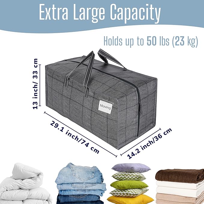 VENO 4 Pack Heavy Duty Moving Bags with Backpack Straps, Zippers & Handles, Extra Large Packing Bags for College Dorm Essentials, Moving Supplies Alternative to Cardboard Moving Boxes