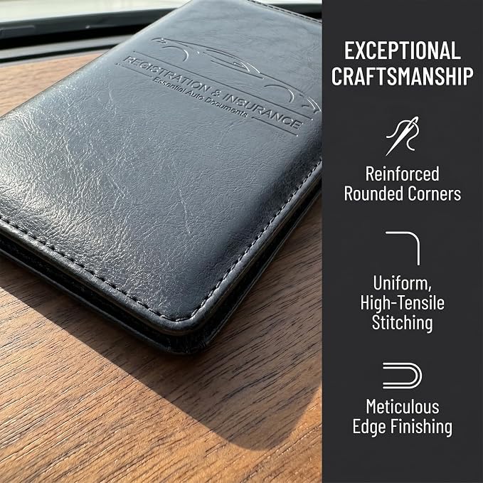 LumiMokki Premium Car Registration & Insurance Card Holder, Cowhide Black | Vehicle Glove Box Organizer, Magnetic Closure Car Document Holder, For Insurance, Cards, License, Women & Men