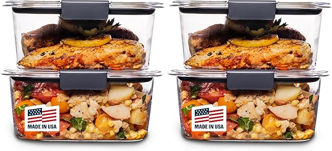 Rubbermaid Brilliance BPA-Free Food Storage Containers, Medium Deep, 4.7 Cup, Airtight & Leak-Proof, Microwave & Dishwasher Safe, 4 Count (Pack of 2)