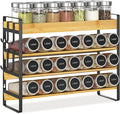EsLuker.ly Spice Seasoning Rack Organizer Kitchen Countertop, 4 Tier Bamboo Spice Shelf Holder Storage with 4 Hooks, Wall Mounted Freestanding Stand for Pantry, Quick Spice Access(Jars Not Included)