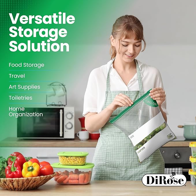 DiRose Gallon Slider Storage Bags, Easy Open Zip, Ideal for Food Storage and Organization, 100 Count
