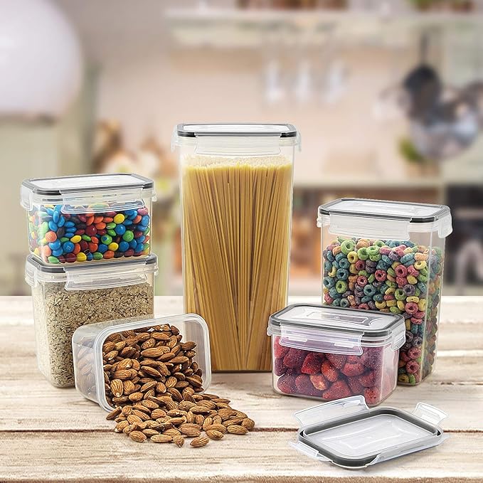 Wildone Airtight Food Storage Containers with Lids, 14PC Plastic Kitchen Storage Containers for Pantry Organization and Storage, Cereal, Flour and Sugar Containers, Include 20 Labels & Pen