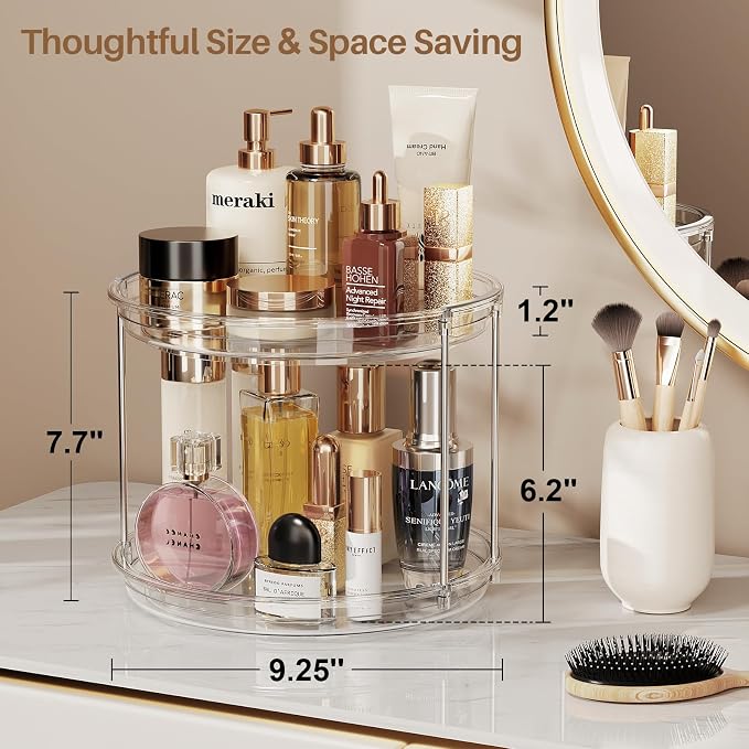 LAMU 3 Pack 2 Tier Lazy Susan Turntable Organizer 9.25'' Rotating Spice Rack Organization for Cabinet, Kitchen, Pantry, Countertop, Bathroom, Vanity, Medicine Cabinet Organizer, Clear
