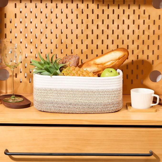 MiniArk Small Storage Baskets for Organizing | Closet Organizer Bins | Shelf Toy Basket | Woven Rope Baskets | Cube Decorative Box | Shallow Basket | 13x8.5x5.1” | 3 Packs Gradient Brown