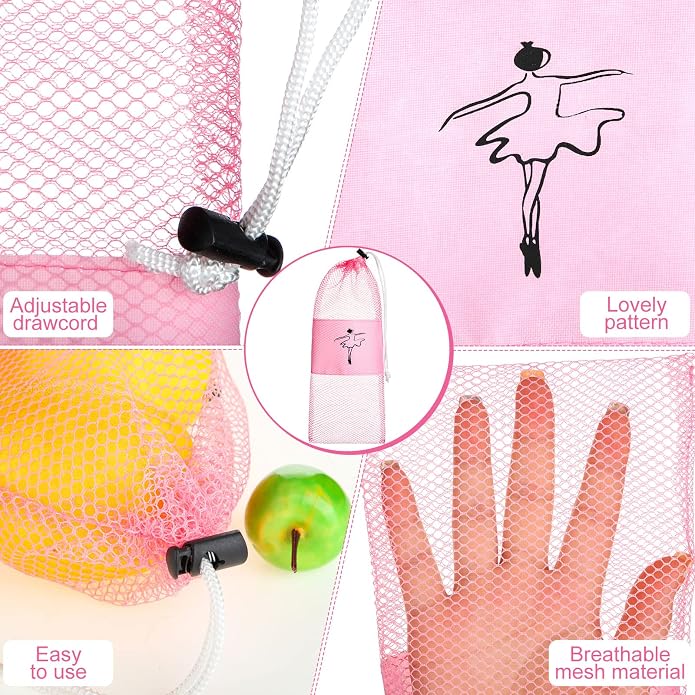 Shappy 4 Pcs Pointe Shoes Bag Mesh Dance Shoe Storage Ballet Accessories for Women Girls, Drawstring Pouch