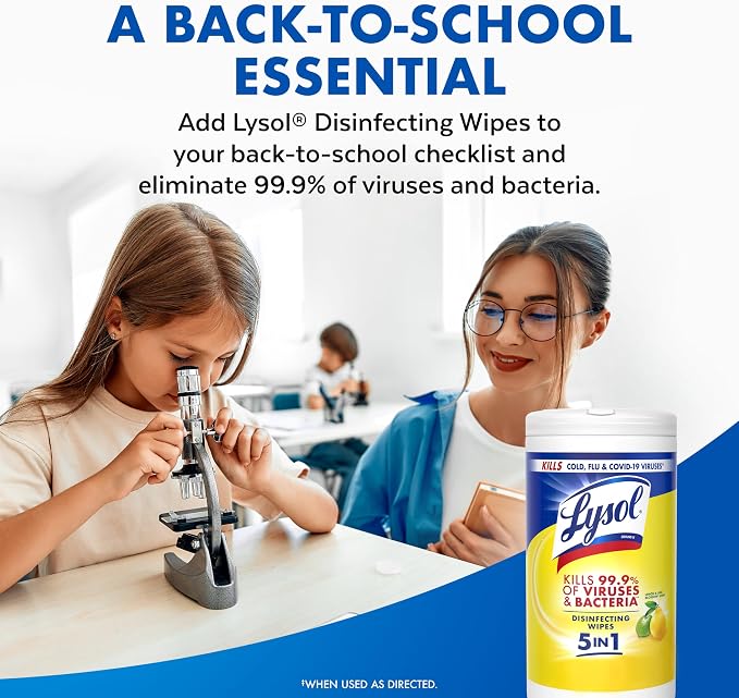 Lysol Disinfecting Wipes, Multi-Surface Cleaner, Lemon, 80 ct. (4 Pack) | All Purpose Cleaner, Sanitizing, Deodorizing, Apartment Essentials, Back To School Cleaning Supplies, Kitchen & Bathroom Wipe