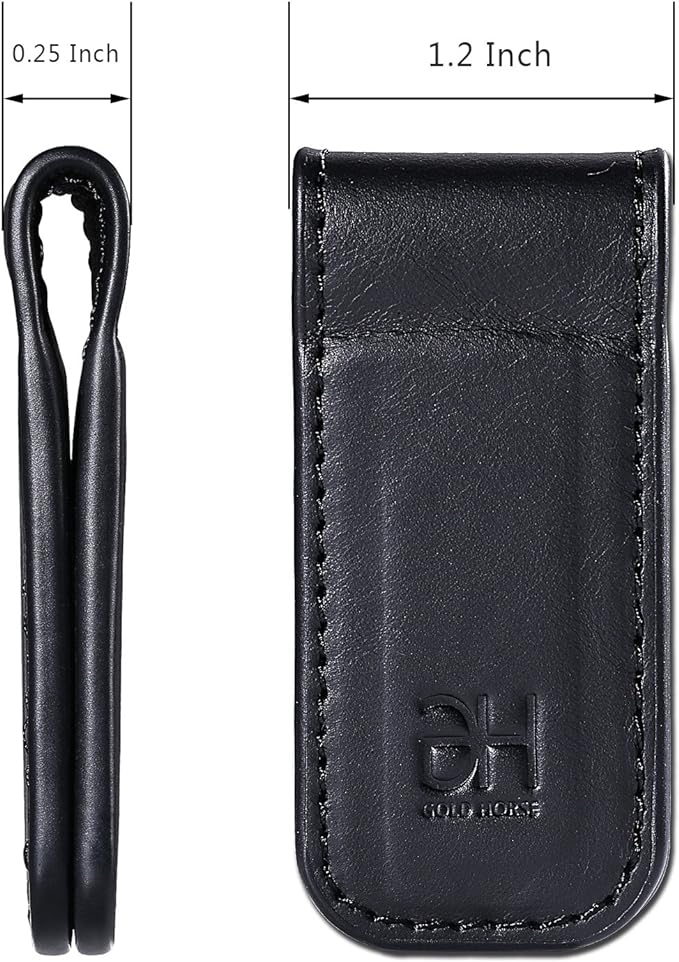 GH GOLD HORSE Slim Magnetic Money Clip Genuine Leather Business Card Holder for Men (Black)