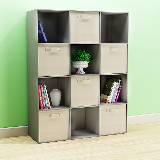 Home-Complete 6-Pack Storage Bins Set - Collapsible, Foldable Cube Organization for Shelves and Cubbies in Homes, Offices, and Nurseries (Beige)
