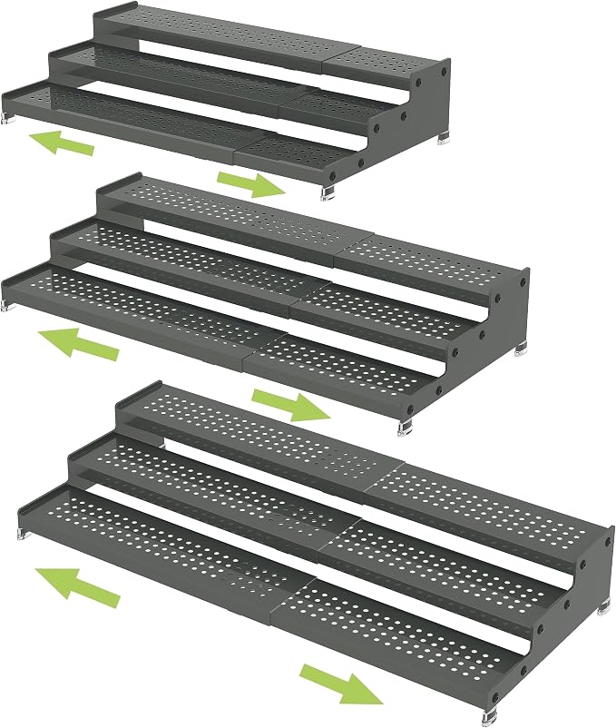 Jojocross Metal Spice Rack Organizer for Cabinet, 3 Tier Expandable Spice Storage Shelf, Great for Kitchen Cabinets, Cupboard,Pantry and Countertop More,Metal Plate with Hole(3PACKS/Gun-Grey)