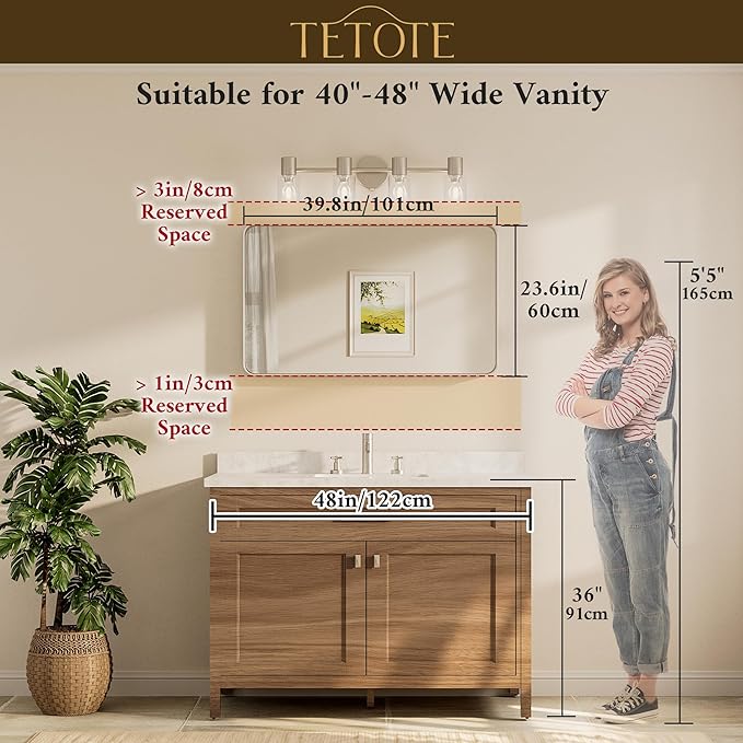 TETOTE Black Framed Bathroom Mirror, 40 x 24 Inch Matte Metal Frame Vanity Mirror, Modern Farmhouse Wall Mounted Rectangle Mirror (Horizontal/Vertical)