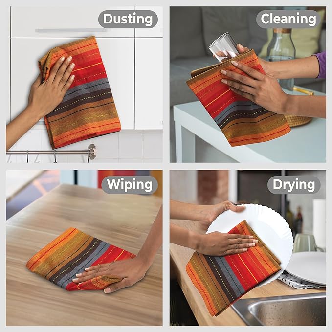 Urban Villa Kitchen Towels 100% Cotton Dish Towels for Kitchen (Set of 6) 20"x30" Highly Absorbent Kitchen Linen Set with Hanging Loop Dish Cloths Perfect for Drying Dishes Cleaning Towels - Red Multi