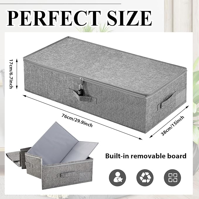 Briwooody 29.9 x 15 x 6.7 Inch Large Discreet Lockable Personal Item Storage Bag Under Bed Storage Box Organizer with Zipper Lid Underbed Clothes Shoe Container for Dorm and Home(Gray)