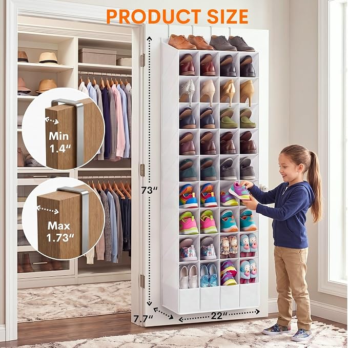 Ofiray-home 30-40 Pairs Over the Door Shoe Organizer | Large & Deep Pockets, Fits Boots, Sneakers or Larger Shoes, Space-Saving Hanging Shoe Rack