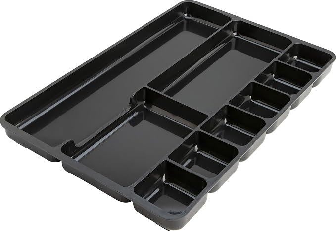 Lorell Drawer Tray Organizer, 9-Compartments, 9.38" x 14" x 1.25", Plastic, Black