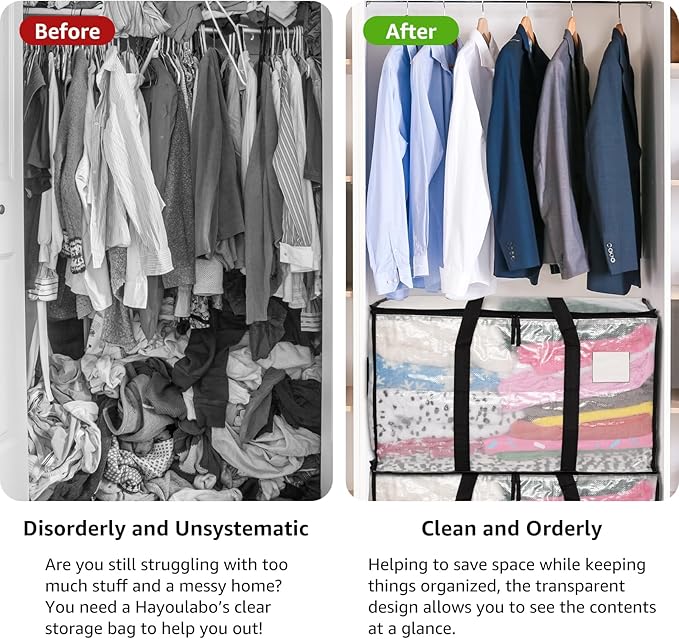 Moving Bags Heavy Duty Extra Large, Alternative for Moving Boxes & Moving Supplies,Clear Storage Bins with Lids, Plastic Packing Tote, Storage Bags for Clothes with Handles & Zippers(Clear, 12 Pack)