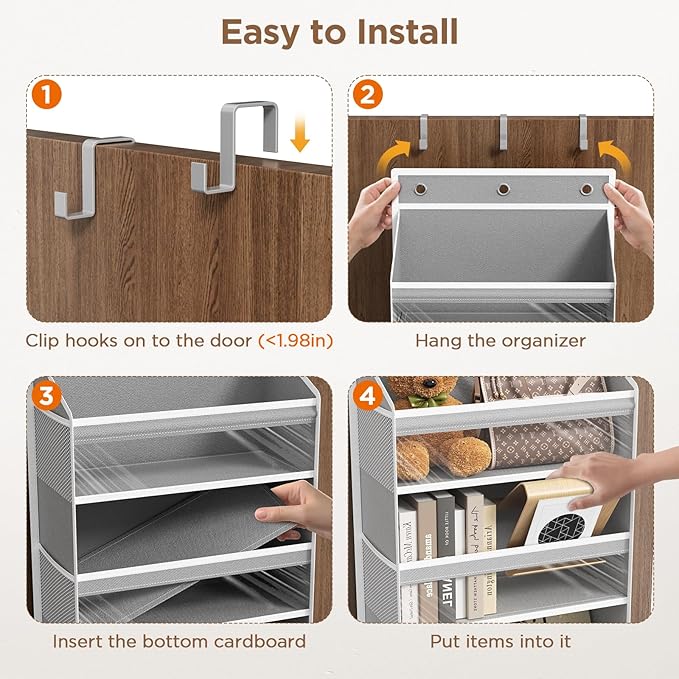 Mefirt Over The Door Organizer, 7 Tier Door Hanging Organizers with 7 Large Pockets 12 Side Pockets, Behind Door Storage Hanging Shelves for Closet Bathroom Bedroom Nursery