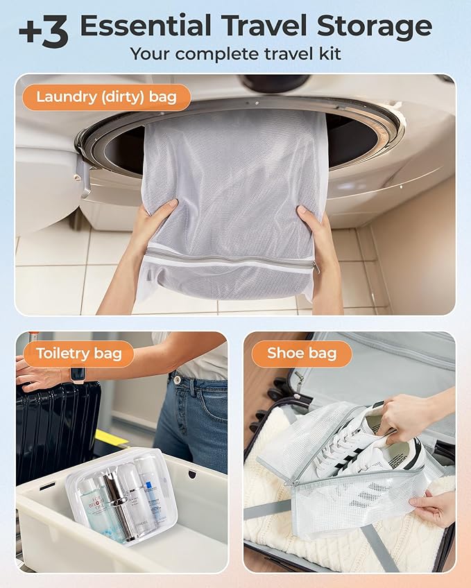 BAGSMART Vacuum Storage Bags with Portable Pump, Travel Space Saver Bags for Clothes, Heavy Duty Compression Bags for Storage, Vacuum Seal Bags with Hand Pump, Travel Essentials for Packing-Pink