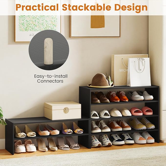 COSTWAY 6-Tier Shoe Rack, Extra Wide Shoe Shelf Organizer with Stackable Design, 31" Freestanding Adjustable Storage Shoe Stand for Small Space Entryway Hallway Closet (2,Black)