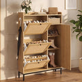 Garvee Shoe Cabinet with 3 Flip Drawers and 4-Tier Shoe Storage Cabinet, Freestanding Shoe Organizer with Adjustable Shelf and Rattan Doors for Entryway, Closet, Hallway