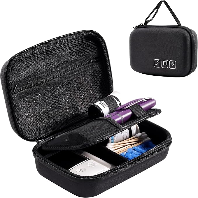 ProCase Diabetes Travel Case for Diabetic Supplies -Black, Small | Hard Storage Bag for Glucose Meter, Insulin Pen, Test Strips, Syringes, Needles & More; Organizer for Diabetic Care Kits