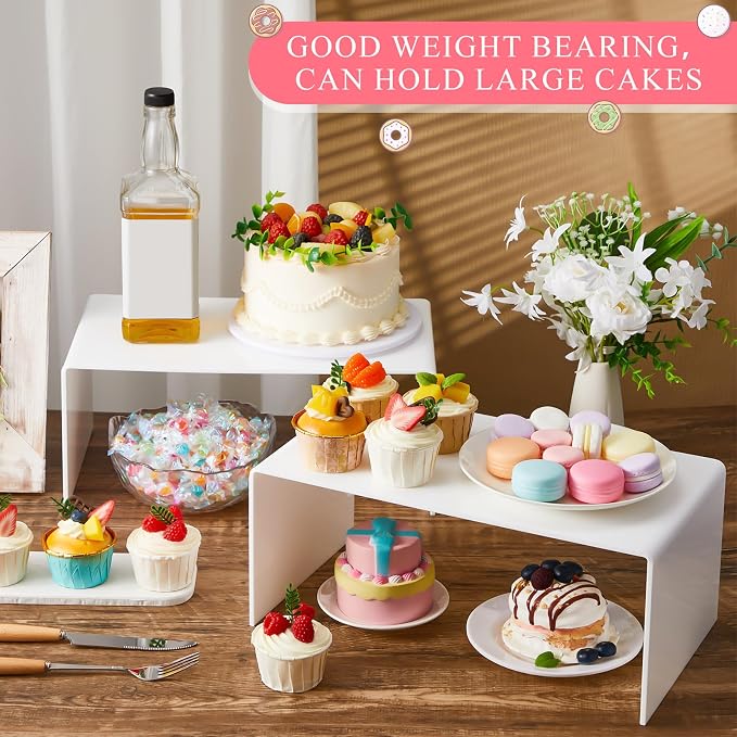 RattanView 2 Pcs 14 Inch Large Acrylic Risers Display Stands 5 mm Thick Acrylic Shelf Riser Showcase for Collectibles Jewelry Cupcakes Food Figures Perfume Cabinet (White)