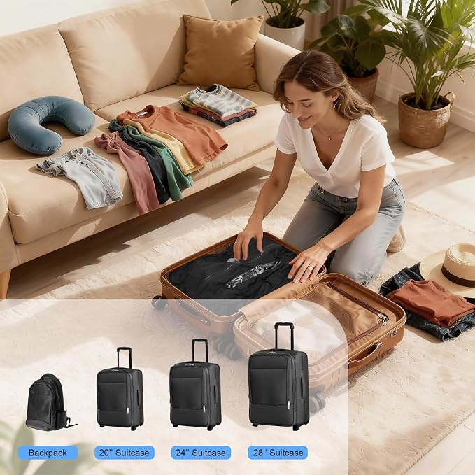 3 Pack Vacuum Travel Bags with Pump, 21L Compression Bags for Travel, IP67 Waterproof Airtight Zipper Vacuum Bags for Luggage & Backpack & Suitcase and Home Storage, Black