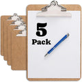 Letter Size Clipboard with Butterfly Clip (Pack of 5) - 9'' x 12.5'' Large Wood Clipboards for Classroom, Clipboards for Kids | Hardboard for Office, College, Teacher & Back to School Supplies