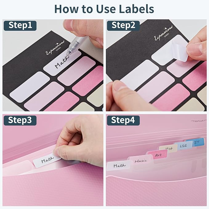 JARLINK 7 Pockets Expanding File Folder, A4 Accordion folders, Pupple&Pink | Accordion File Folders with 12 Labels, Portable Document Organizer for Home, College, School, and Office Supplies