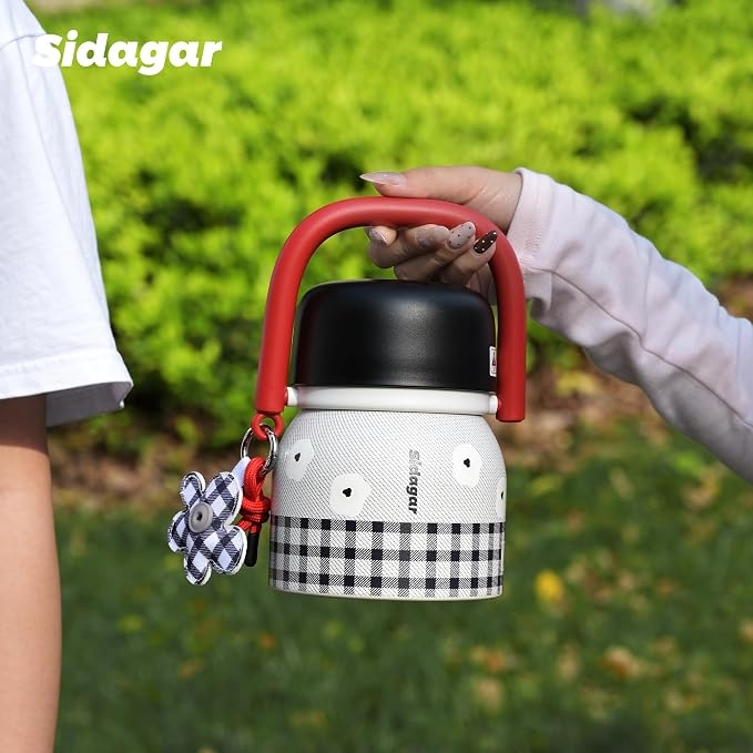 24 oz Insulated Food Jar with Handle, Aesthetic Stainless Steel Vacuum Lunch Container for School Office, Keep Hot/Cold Soup, Oatmeal, Smoothie Bowl, Retro Bloom Red