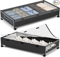 KITHELP Under Bed Storage with Wheels,2 Pack Under Bed Shoe Storage, Under the Bed Storage Drawers with Remove Window, Extra Large Rolling Under Bed Storage Metal Drawer for Clothes (Black-2 pack)