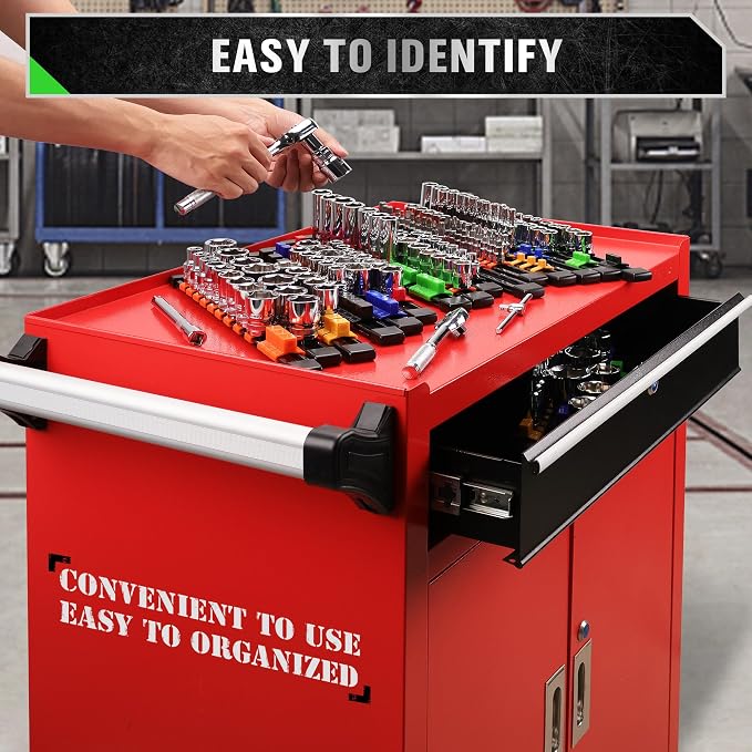 SWANLAKE Socket Organizer Set 18-Piece, 1/4-Inch x 96 Clips, 3/8-Inch x 90 Clips, 1/2-Inch x 72 Clips, Socket Organizer for Tool Box Drawer, Drive Socket Trays, Socket Holder Clip Rail