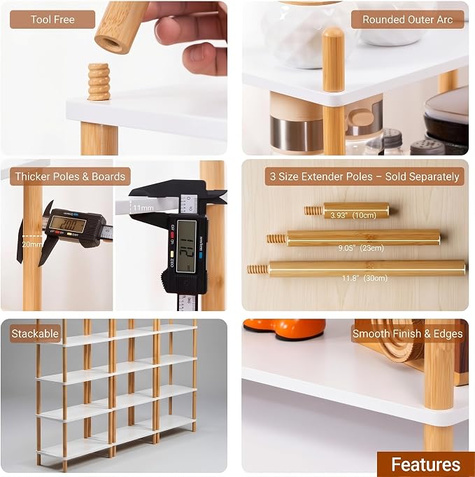 4-Tier Bamboo Coffee Bar Organizer,Coffee Bar Accessories, Mul-tifunctional Wooden Beaded Coffee Station Countertop Stand Shelf for Kitchen Home Office,Counter Riser Display Shelf for Top of Desk Home