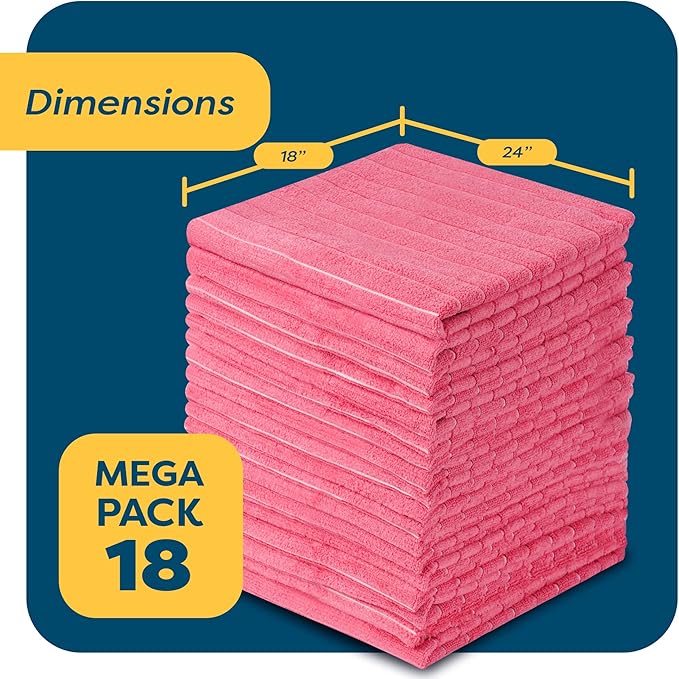 SCRUBIT Microfiber Kitchen Towels - [18 Pack], 18" x 26" Microfiber Cleaning Cloth - Soft, Absorbent & Durable Dish Towels for Washing Dishes – Red Microfiber Towel & Cleaning Rags (Red, 18)
