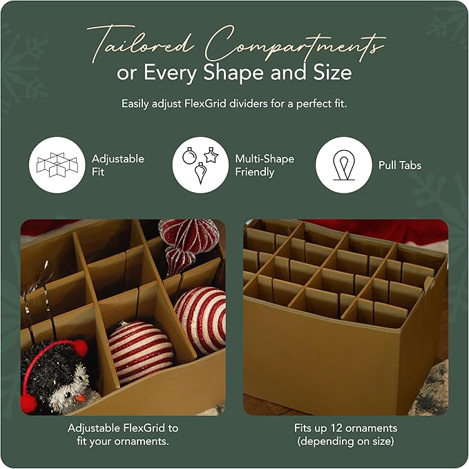 Covermates Keepsakes Adjustable Ornament Storage Bag – Heavy-Duty Polyester, Padded Dividers & FlexGrid Trays – Protective Holiday Ornament Organizer with Handles & Label Window, Red