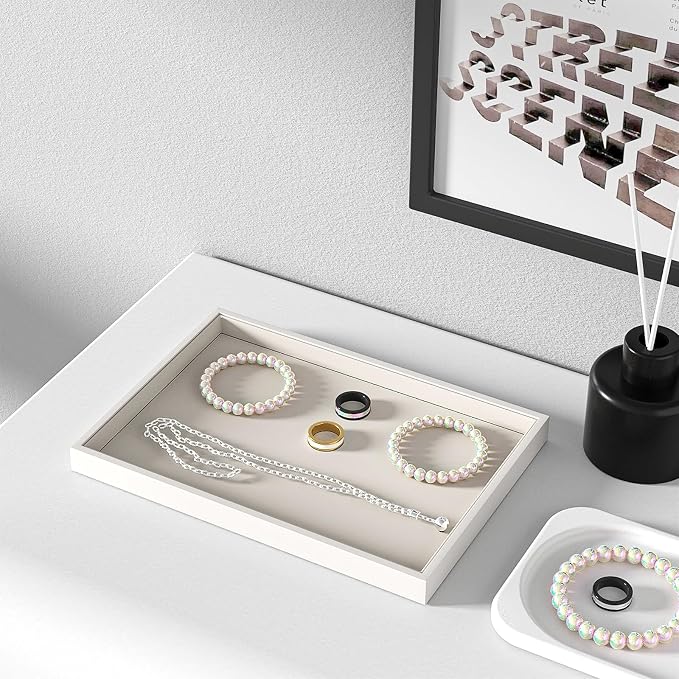 Julysky Jewelry Organizer Trays for Drawer,Jewelry Display Organizer Case for Women,Bracelet Necklace and Ring Display Stand for Selling,Velvet Jewelry Storage Display (Beige, Empty Plate)