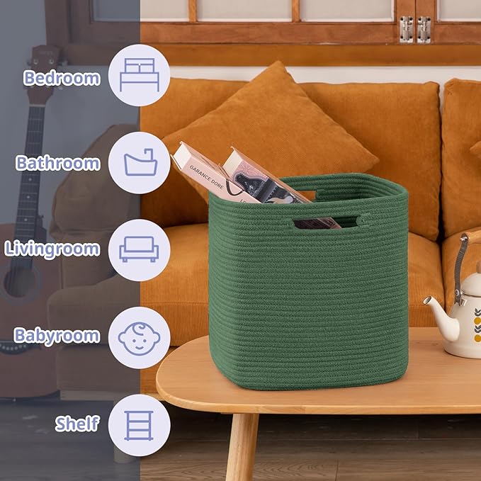 OIAHOMY Storage Cubes, 13 Inch Cube Storage Organizer, Collapsible Storage Bins, Baskets for Organizing, Storage Bins for Shelves-Green, 3-PACK