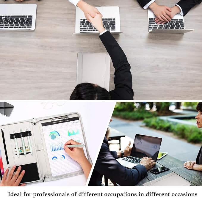 ProCase Portfolio Business Padfolio Folder with Zipper -Grey | Conference Meeting Executive File Legal Document Organizer with Pockets Letter Size A12 Writing Pad Notepad Padfolio