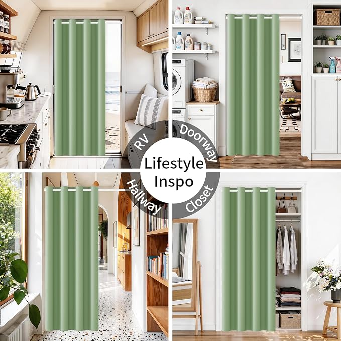Vatge Magnetic Doorway Curtain for Privacy, Closet Curtain with Rod, Room Dividers for Closet Door and Sliding Door, 1 Panel, W42 x L80, Sage Green