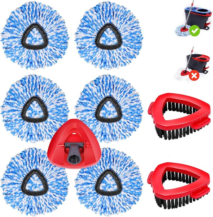 6 Pack Mop Replacement Heads Compatible with Ocedar RinseClean 2-Tank System - Includes 2 Mop Scrub Brush Head, Microfiber Mop Refills, Easy Cleaning Mop Head Replacement